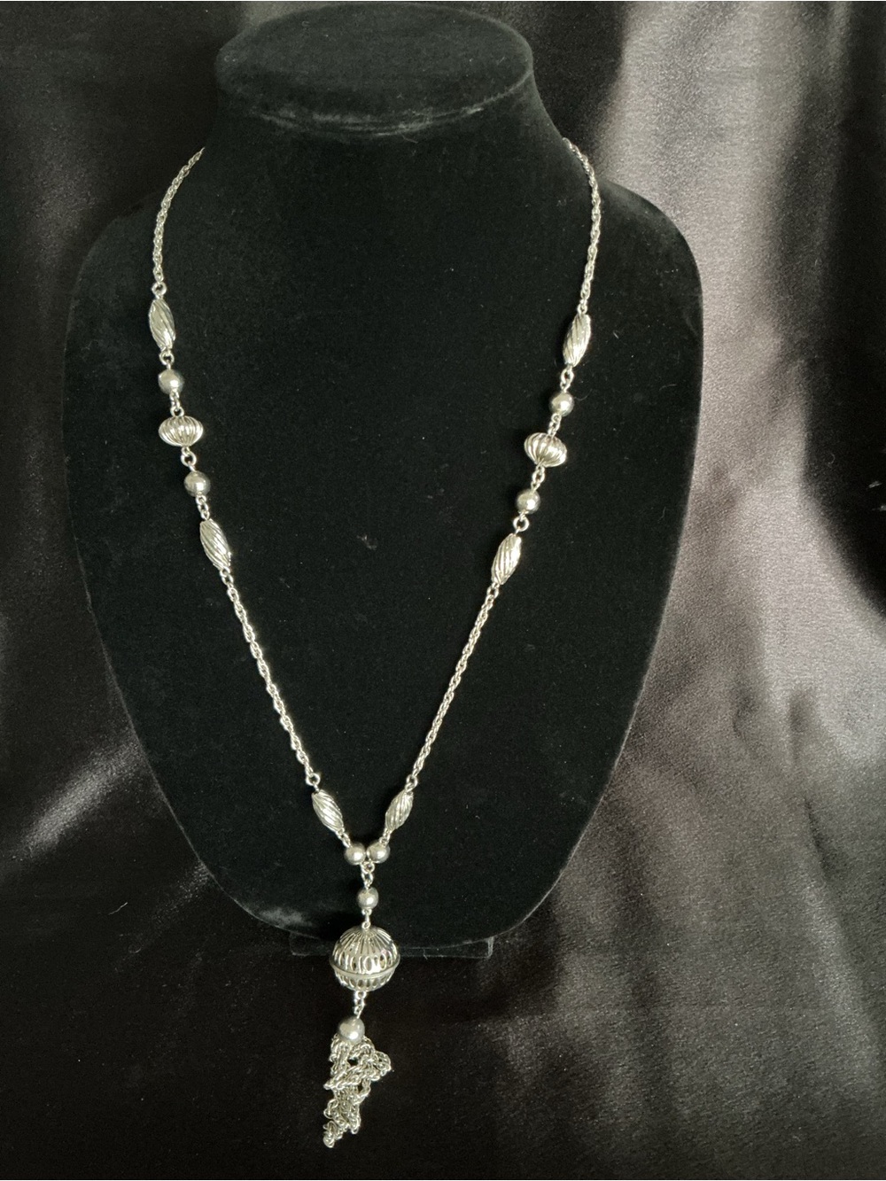 Vintage Silver Tone Beaded Y Drop Pendant Necklace - Women's Jewelry